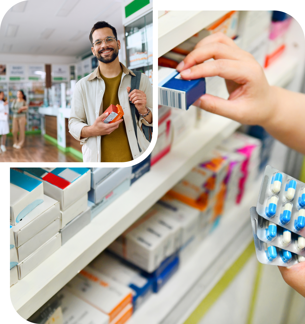 A man is holding a box of pills in the store.