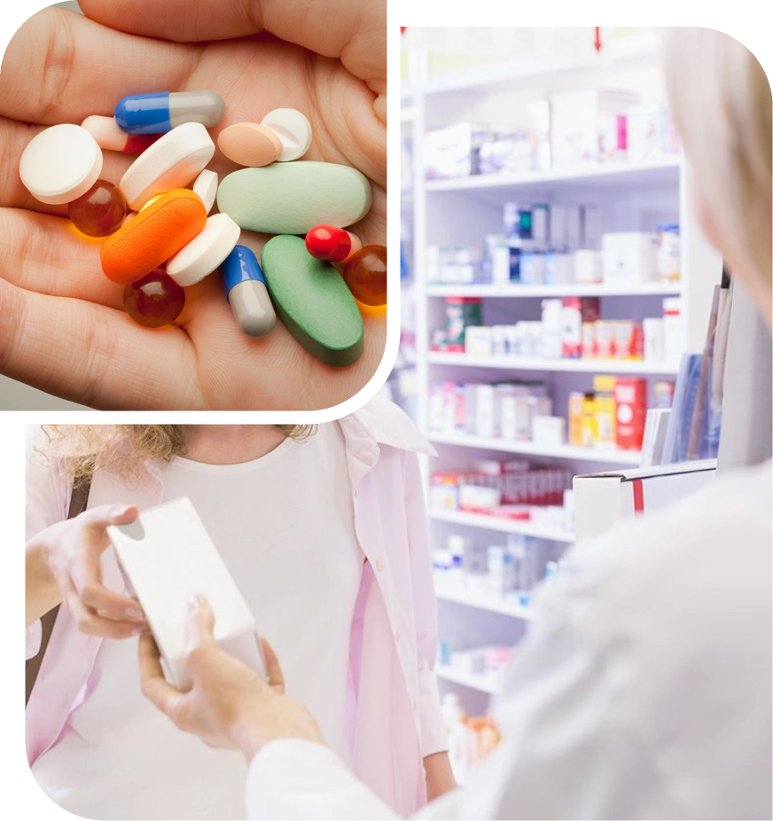 A collage of different pictures with pills and medicine.