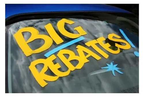 A close up of the word big rebates written on top of a car.